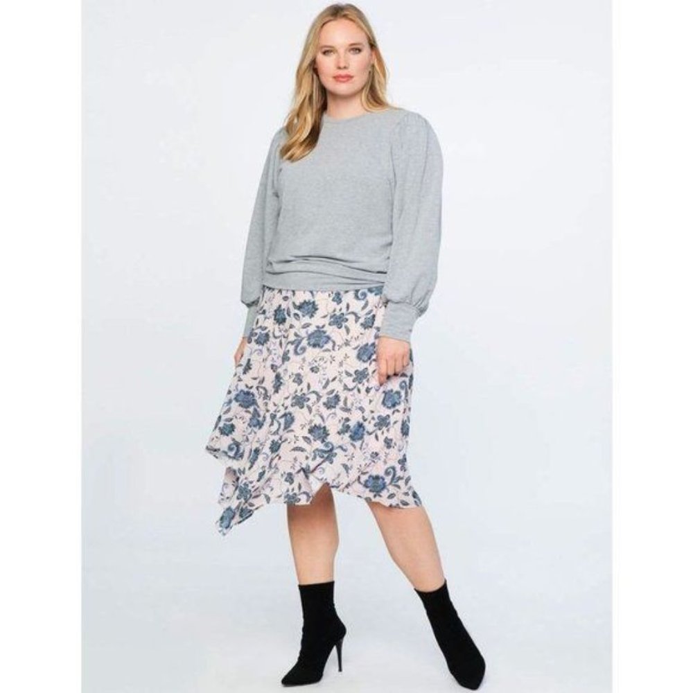 Eloquii Floral Asymmetrical Midi Skirt 28